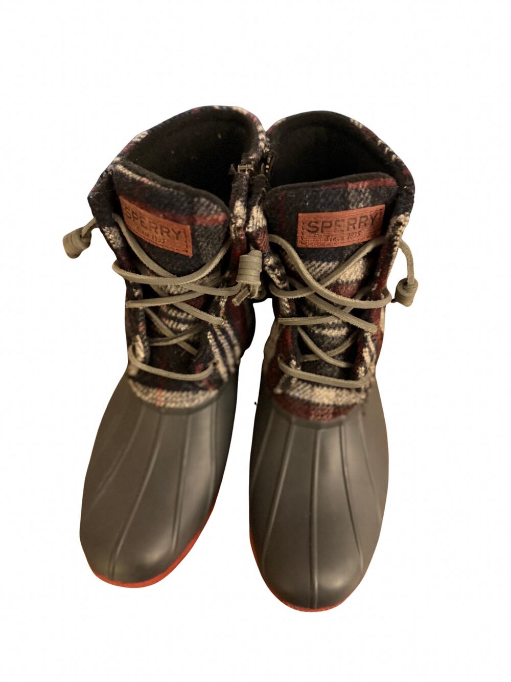 Sperry Duck Boots Women’s Size 8 Plaid Waterproof Rain Snow Winter Boots